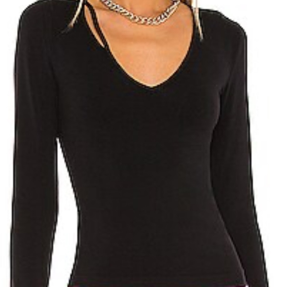 Helmut Lang Cutout Slash V-Neck Long Sleeve Top